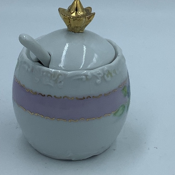 Vintage Hand Painted Berries Covered Jam  Jar with Spoon - Picture 3 of 10